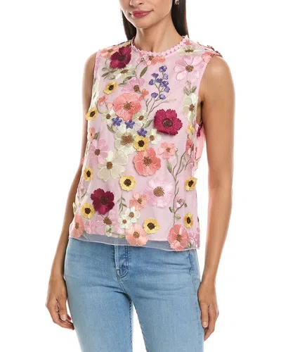 Nanette Lepore Embroidered Tulle Floral Applique Top In Pink