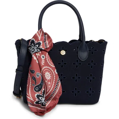 Nanette Lepore Eyelet Embroidered Denim Satchel In Navy / Americana Scarf