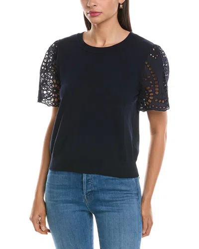 Nanette Lepore Eyelet Sleeve Knit Top In Blue