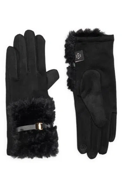 Nanette Lepore Faux Fur Buckle Gloves In Black
