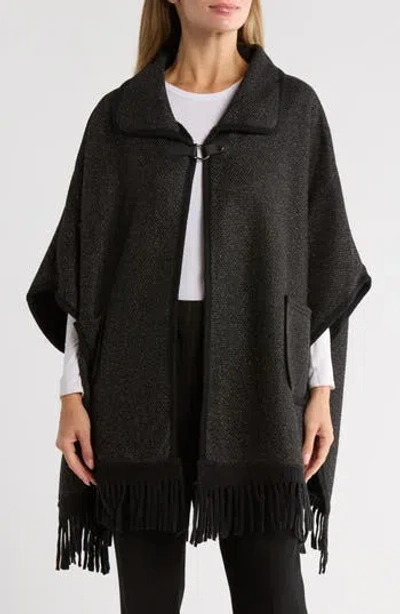 Nanette Lepore Faux Fur Lined Jacquard Ruana In Black