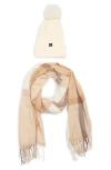 Nanette Lepore Faux Fur Pompom Beanie & Scarf Gift Set In Neutral