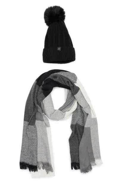 Nanette Lepore Faux Fur Pompom Beanie & Scarf Gift Set In Gray