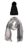 Nanette Lepore Faux Fur Pompom Beanie & Scarf Gift Set In Black