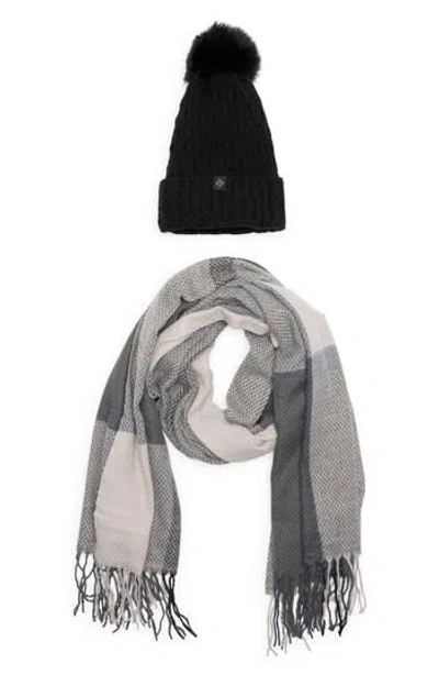 Nanette Lepore Faux Fur Pompom Beanie & Scarf Gift Set In Multi