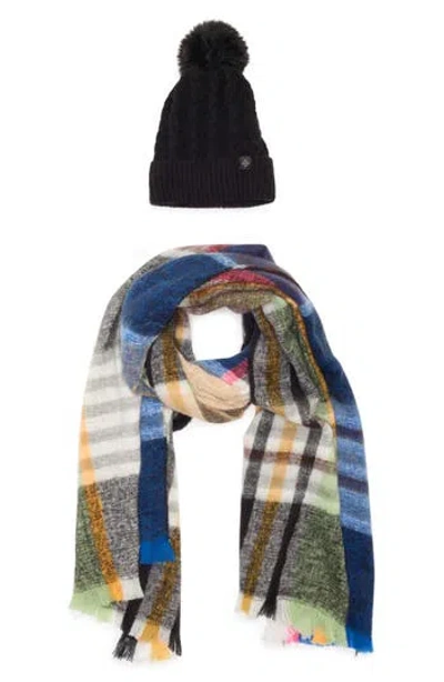 Nanette Lepore Faux Fur Pompom Beanie & Scarf Set In Gray