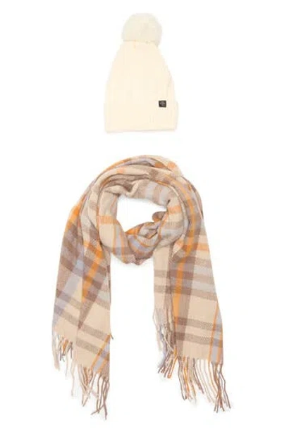 Nanette Lepore Faux Fur Pompom Beanie & Scarf Set In Gray