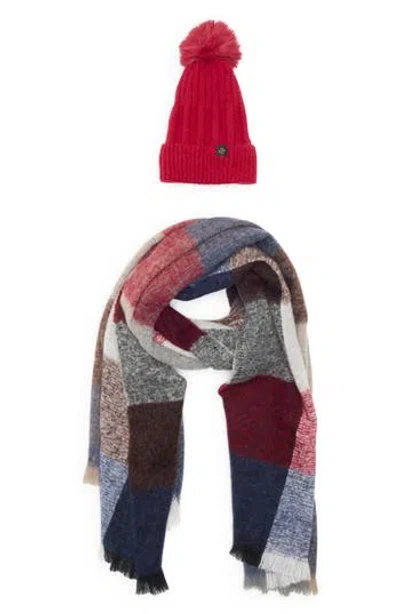 Nanette Lepore Faux Fur Pompom Beanie & Scarf Set In Multi