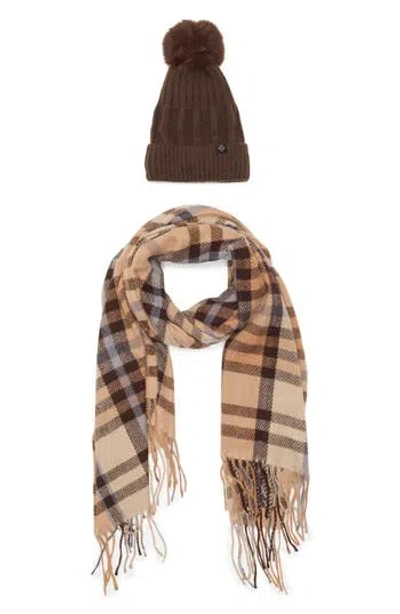 Nanette Lepore Faux Fur Pompom Beanie & Scarf Set In Multi