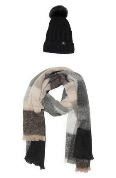 Nanette Lepore Faux Fur Pompom Beanie & Scarf Set In Multi