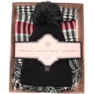 Nanette Lepore Faux Fur Pompom Beanie & Scarf Set In Multi