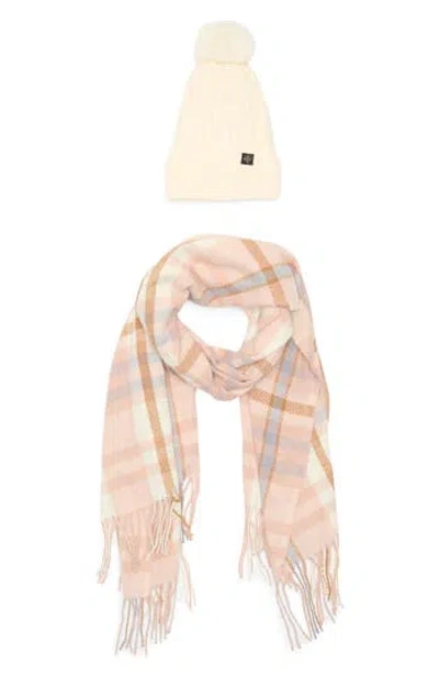 Nanette Lepore Faux Fur Pompom Beanie & Scarf Set In Pink