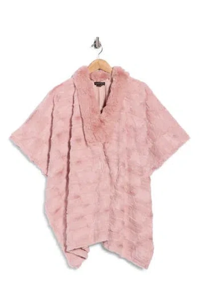 Nanette Lepore Faux Fur Trim Knit Poncho In Pink