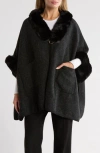 Nanette Lepore Faux Fur Trim Ruana In Black