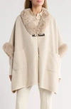 Nanette Lepore Faux Fur Trim Ruana In White