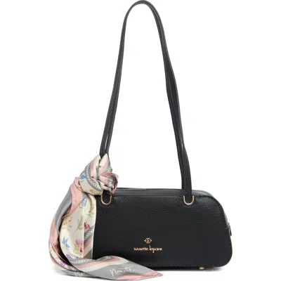 Nanette Lepore Faux Leather East West Shoulder Bag With Scarf In Black