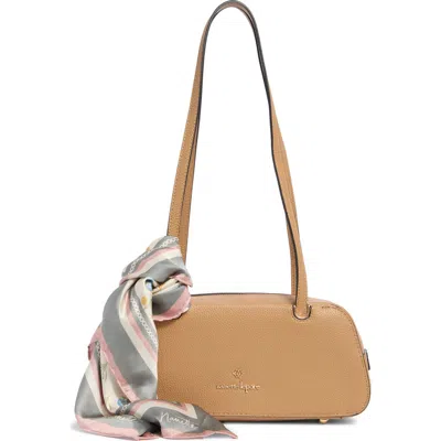Nanette Lepore Faux Leather East West Shoulder Bag With Scarf In Brown Sugar