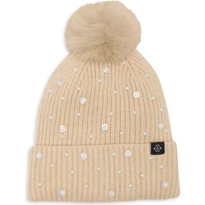 Nanette Lepore Faux Pearl And Crystal Beanie In Neutral