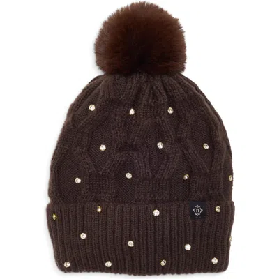Nanette Lepore Faux Pearl Embellished Pom Beanie In Chocolate