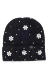 Nanette Lepore Faux Pearl Flower & Bead Knit Cuffed Beanie In Black