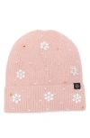 Nanette Lepore Faux Pearl Flower & Bead Knit Cuffed Beanie In Pink