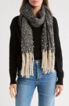 Nanette Lepore Faux Pearl Fringe Scarf In Gray