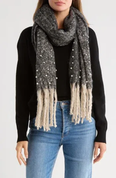 Nanette Lepore Faux Pearl Fringe Scarf In Gray