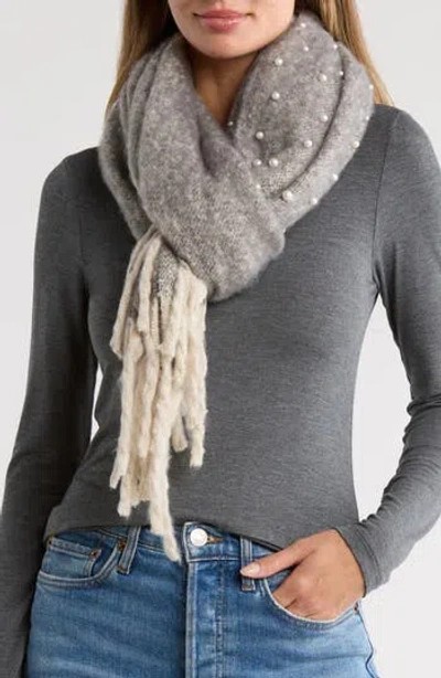 Nanette Lepore Faux Pearl Fringe Scarf In Gray
