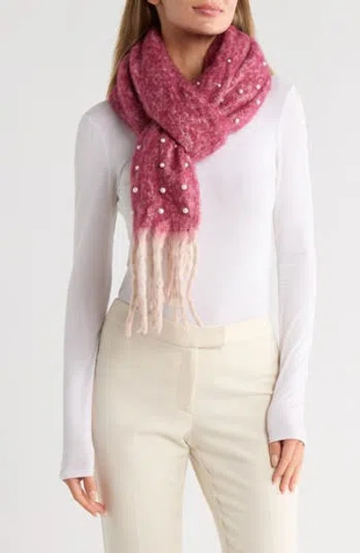 Nanette Lepore Faux Pearl Fringe Scarf In Pink