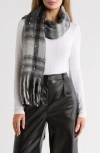 Nanette Lepore Faux Pearl Plaid Fuzzy Scarf In Gray