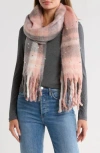 Nanette Lepore Faux Pearl Plaid Fuzzy Scarf In Multi