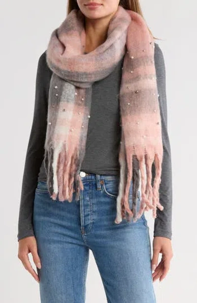 Nanette Lepore Faux Pearl Plaid Fuzzy Scarf In Multi