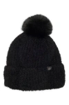 Nanette Lepore Faux Shearling Beanie With Faux Fur Pompom In Black