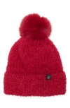 Nanette Lepore Faux Shearling Beanie With Faux Fur Pompom In Red