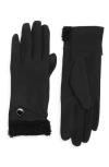 Nanette Lepore Faux Shearling Cuff Scuba Knit Gloves In Black