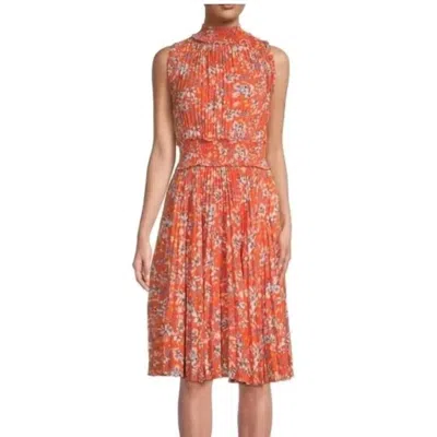 Nanette Lepore Floral Allover Pleated Midi Dress In Orange