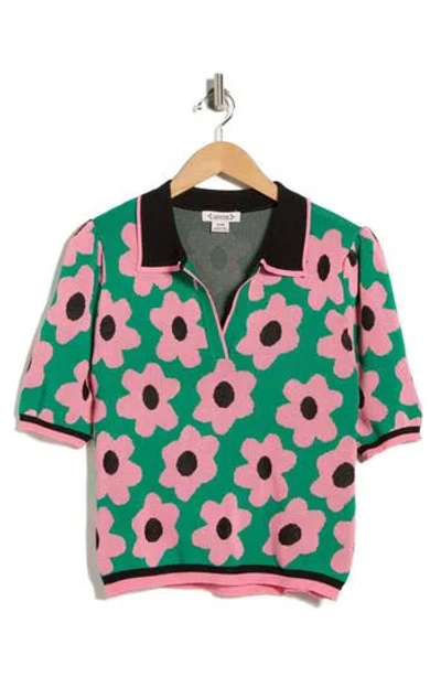 Nanette Lepore Flower Polo Sweater In Green