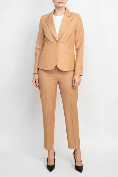 Nanette Lepore Formal Stretch Crepe Jacket Pencil Cut Pant Suit In Brown
