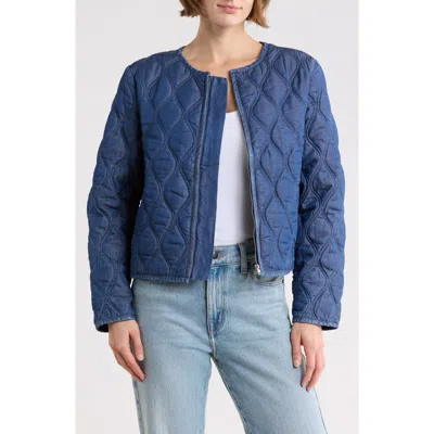 Nanette Lepore Full Zip Quilted Chambray Jacket In Blue