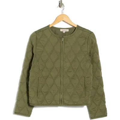 Nanette Lepore Full Zip Quilted Chambray Jacket In Green