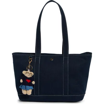 Nanette Lepore Gingham Trim Knit Tote In Navy