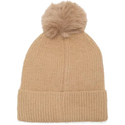Nanette Lepore Gold Stud Faux Fur Pom Beanie In Neutral