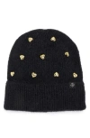 Nanette Lepore Heart Studs Knit Cuffed Beanie In Black