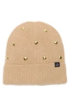 Nanette Lepore Heart Studs Knit Cuffed Beanie In Brown