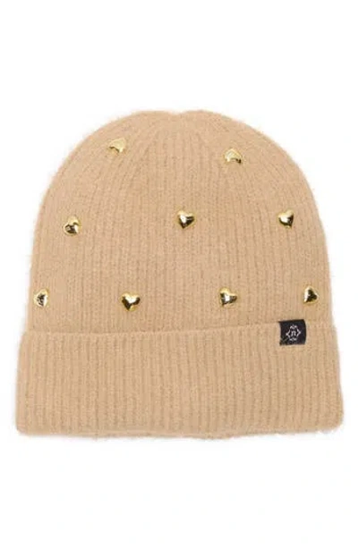 Nanette Lepore Heart Studs Knit Cuffed Beanie In Brown