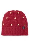 Nanette Lepore Heart Studs Knit Cuffed Beanie In Red