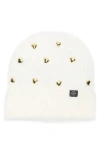 Nanette Lepore Heart Studs Knit Cuffed Beanie In White