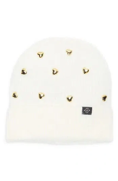 Nanette Lepore Heart Studs Knit Cuffed Beanie In White