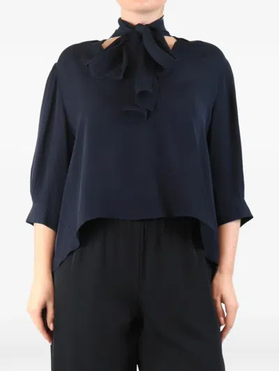 Pre-owned Nanette Lepore High-low Silk Blouse In Blue