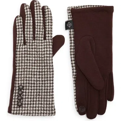 Nanette Lepore Houndstooth Button Gloves In Brown